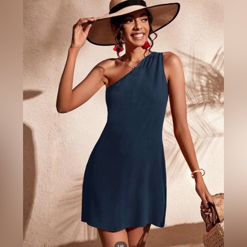 SHEIN, one shoulder, navy, lightweight dress